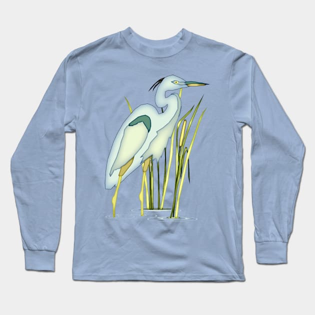 Heron in the Reeds Long Sleeve T-Shirt by Izmet